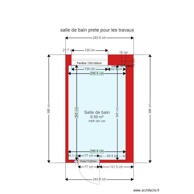 202009230030 salle de bain prete pour les travaux modification porte définitif. Plan de 0 pièce et 0 m2