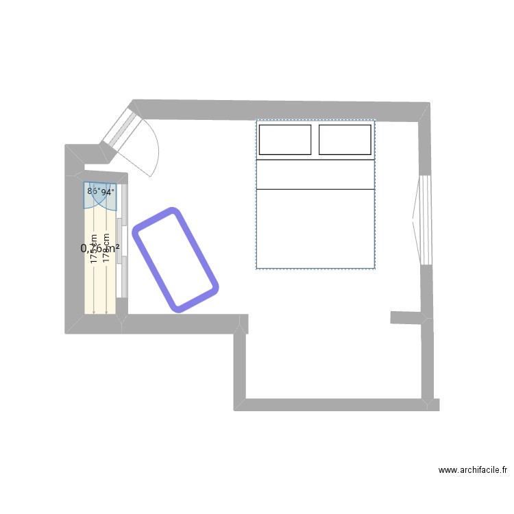 Chambre à  moi. Plan de 1 pièce et 1 m2