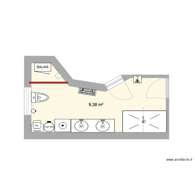 SDE ancienne Cuisine. Plan de 1 pièce et 9 m2