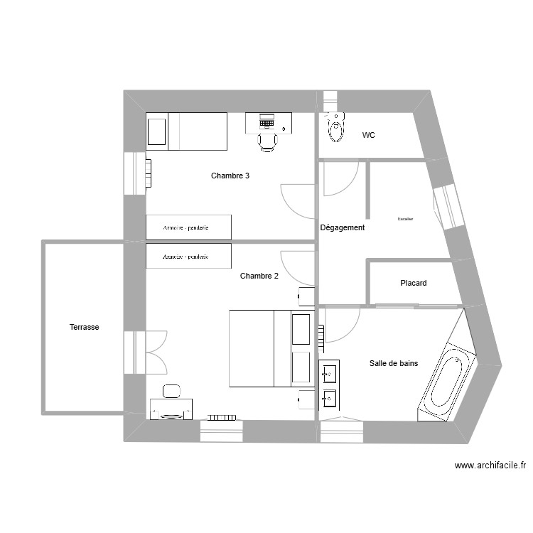 Gay Maison R1. Plan de 7 pièces et 56 m2