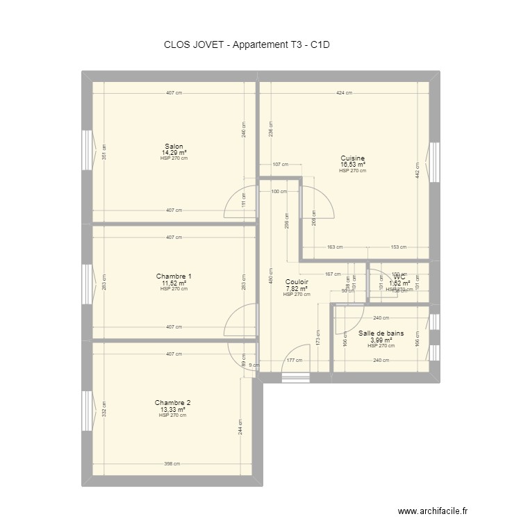 Appartement C1D. Plan de 7 pièces et 69 m2