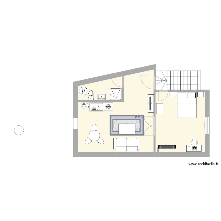 the first 2eme etage aménagé. Plan de 1 pièce et 45 m2