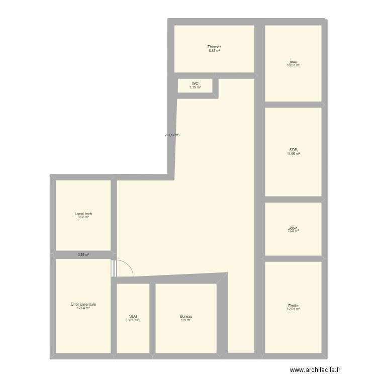 bonneuil - plain pied - 1. Plan de 12 pièces et 88 m2