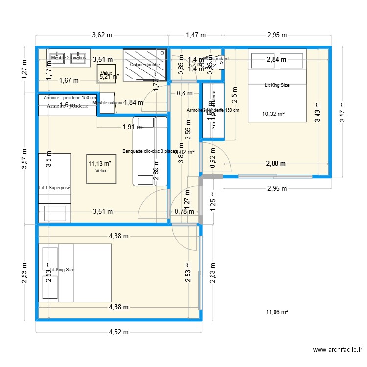 Taussat construction bois. Plan de 7 pièces et 43 m2