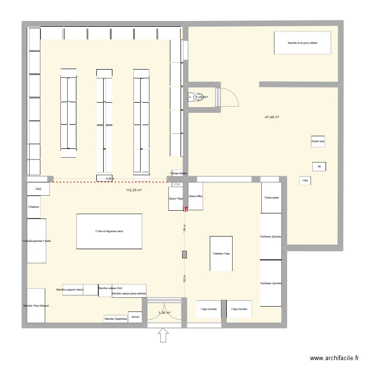 Véli Market Nouvelle implantation Caisse a gauche 10.10.23. Plan de 4 pièces et 162 m2