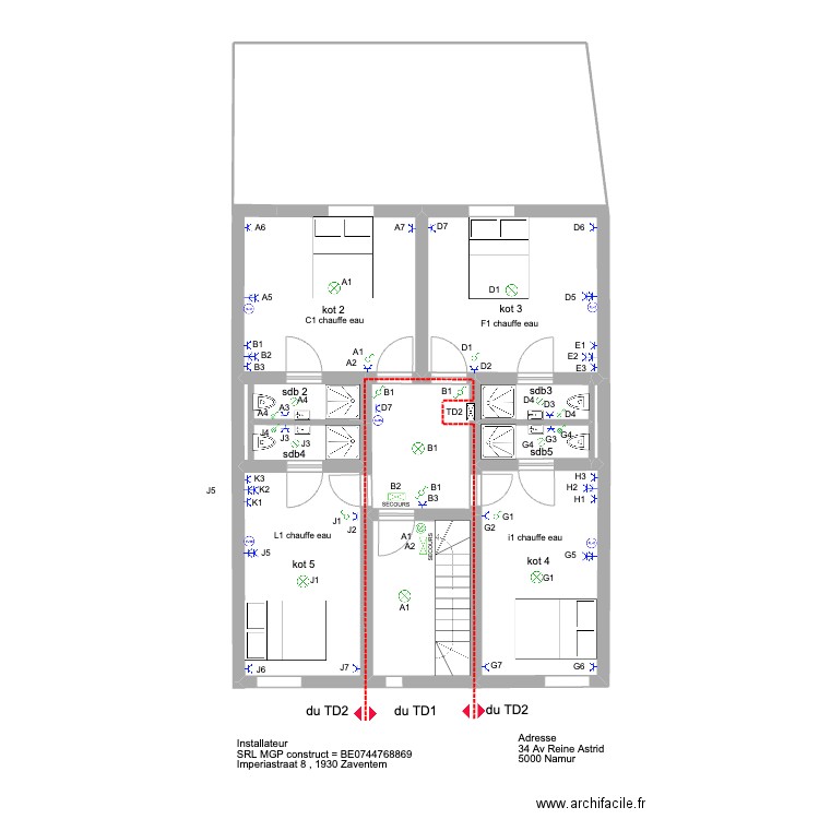 reine astrid 1er '. Plan de 9 pièces et 81 m2