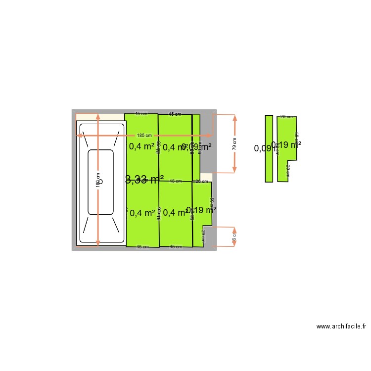 salle de bain le mont sol. Plan de 1 pièce et 3 m2