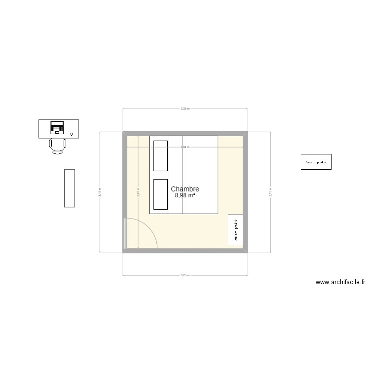 BUREAU. Plan de 1 pièce et 9 m2