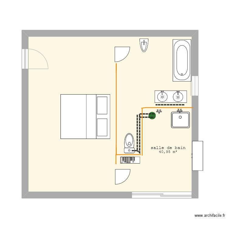 WC Leo. Plan de 1 pièce et 41 m2