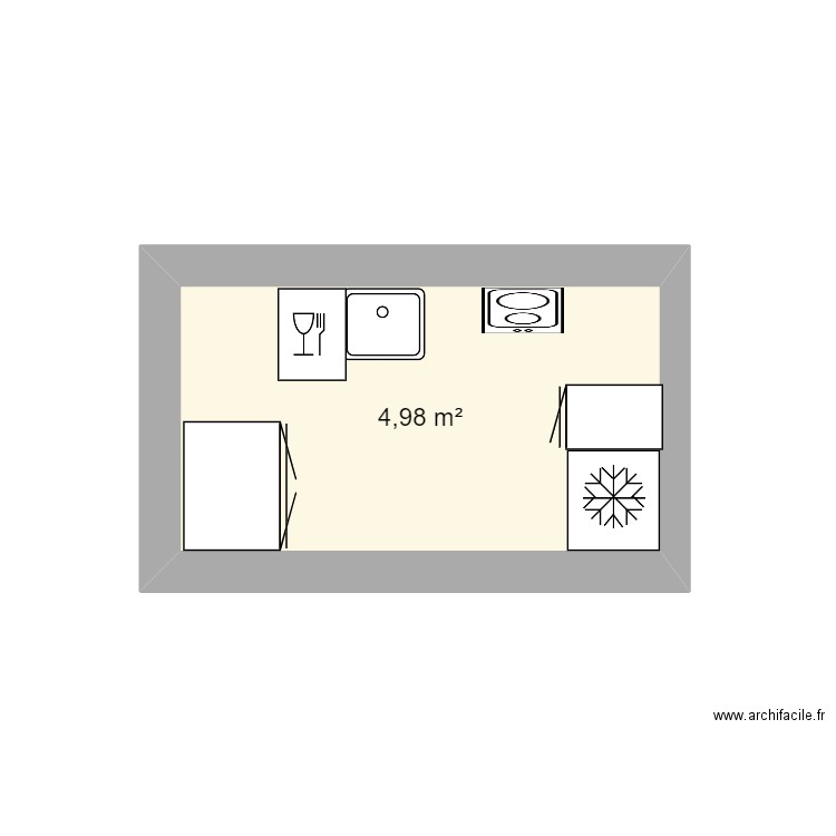 cuisine. Plan de 1 pièce et 5 m2