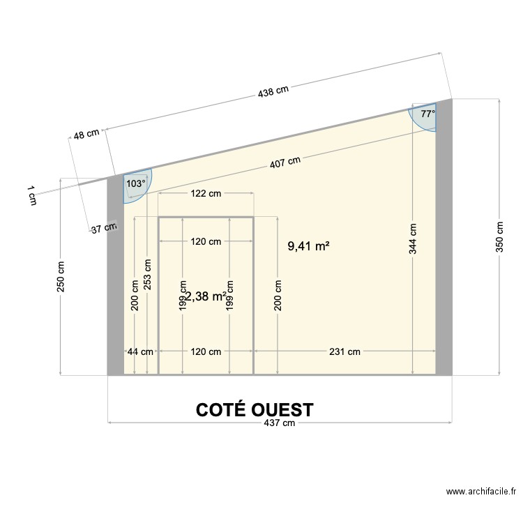 coupe labo coté garage. Plan de 2 pièces et 12 m2