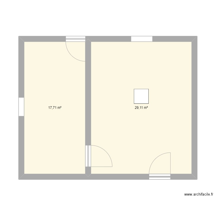 Actuel. Plan de 2 pièces et 47 m2