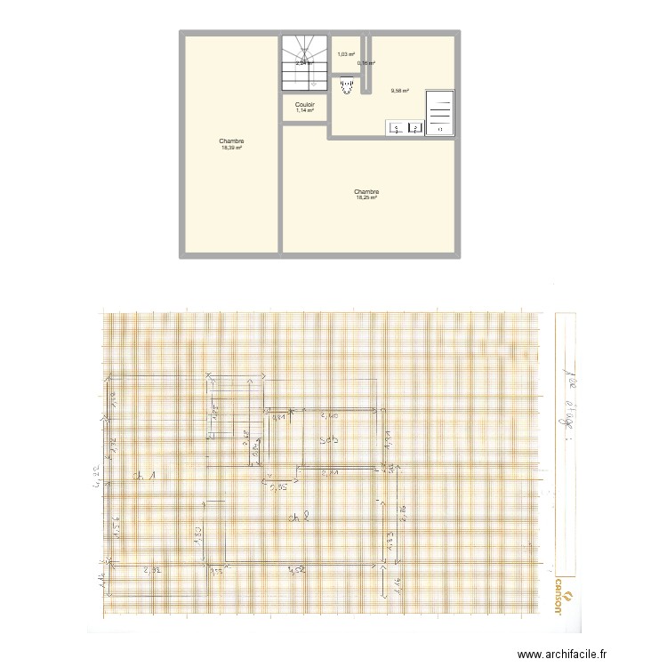 Ville d'Avray - Etage - Modification. Plan de 7 pièces et 51 m2