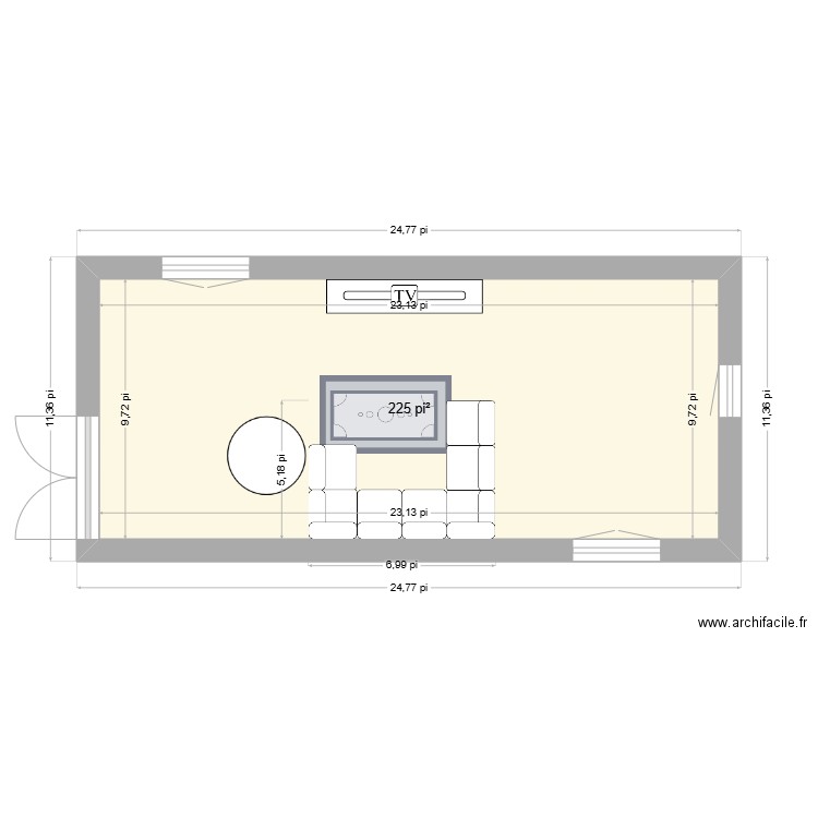 salon. Plan de 1 pièce et 21 m2