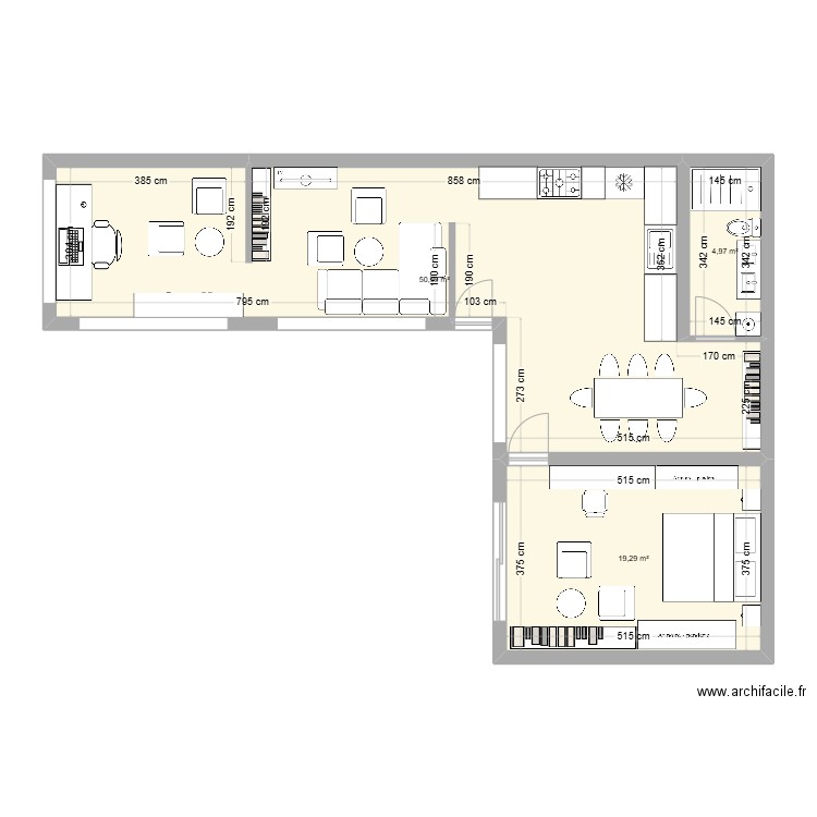 appart. Plan de 3 pièces et 75 m2