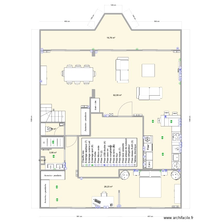 Pornichet De Gaulle RDC Base V8. Plan de 7 pièces et 131 m2