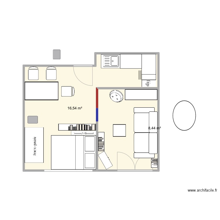 Appartement Angèle . Plan de 2 pièces et 25 m2