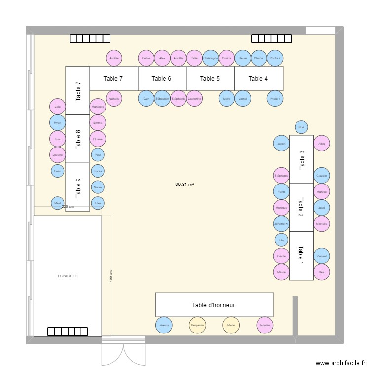 Plan salle mariage V3.5. Plan de 1 pièce et 100 m2