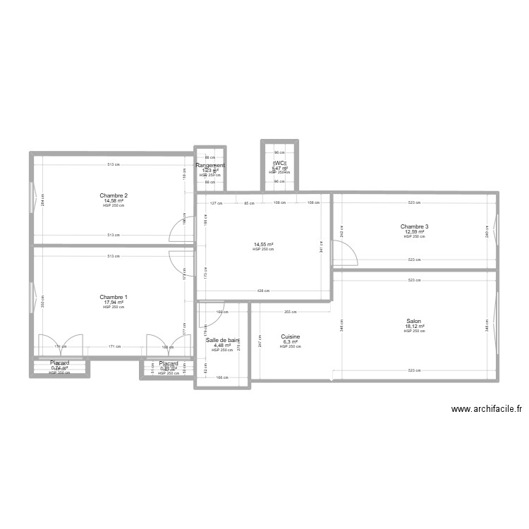 Plan molière pour travaux. Plan de 11 pièces et 93 m2