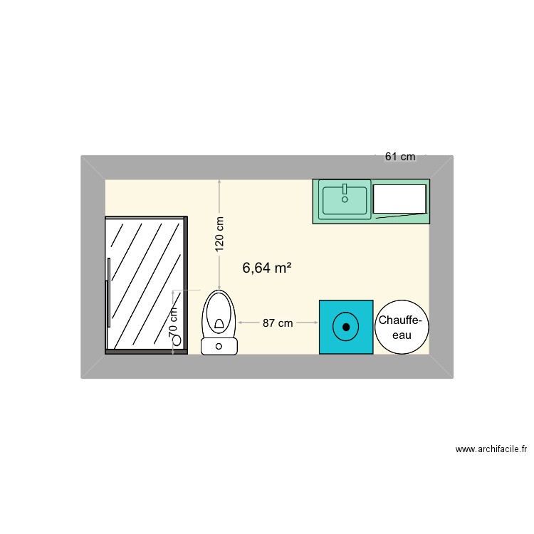 SDB 3. Plan de 1 pièce et 7 m2