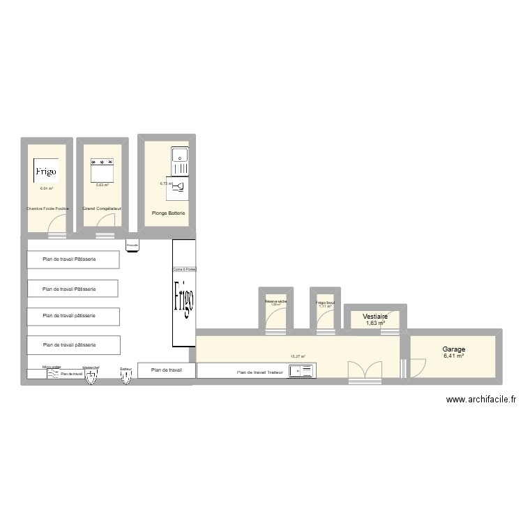 Laboratoire La Florentine. Plan de 8 pièces et 44 m2