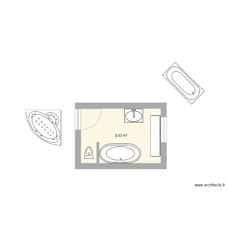 SDB 2024/2. Plan de 1 pièce et 8 m2