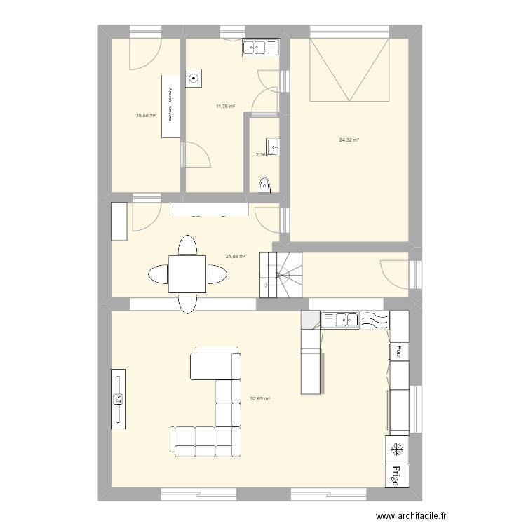 Projet RDC Cure 8. Plan de 6 pièces et 124 m2