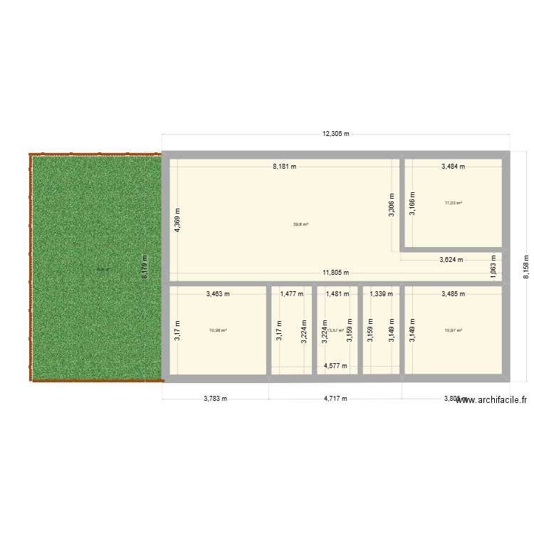 bajo techo con altillo. Plan de 4 pièces et 69 m2