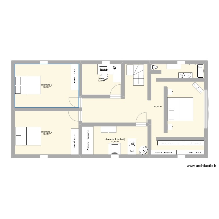 etage. Plan de 5 pièces et 91 m2