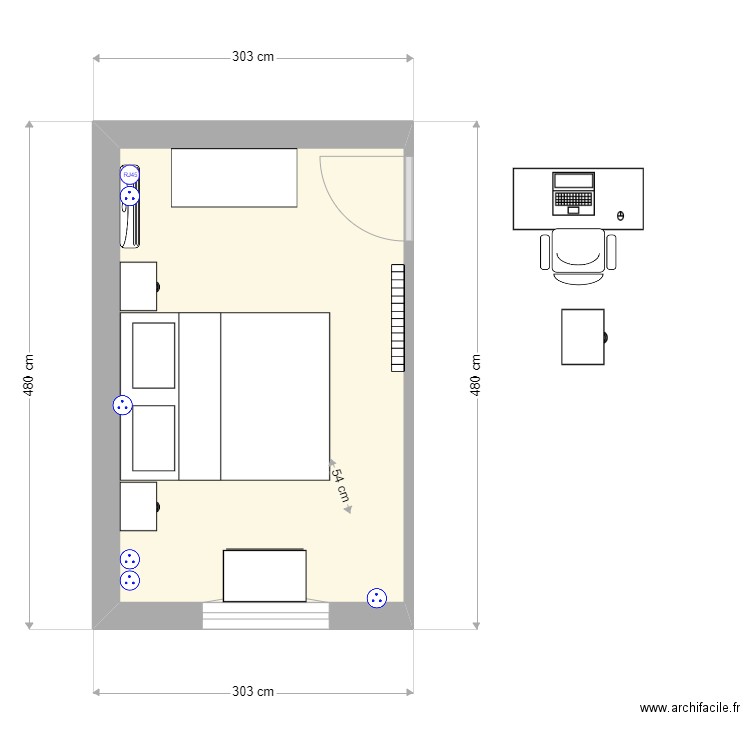 Chambre Xavier. Plan de 1 pièce et 12 m2