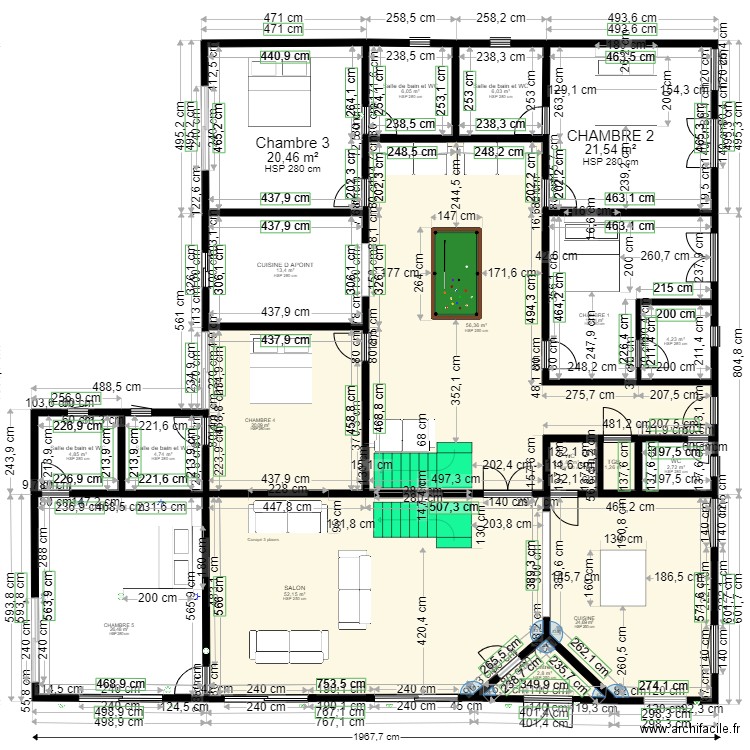 perfect FACADE AA. Plan de 18 pièces et 286 m2