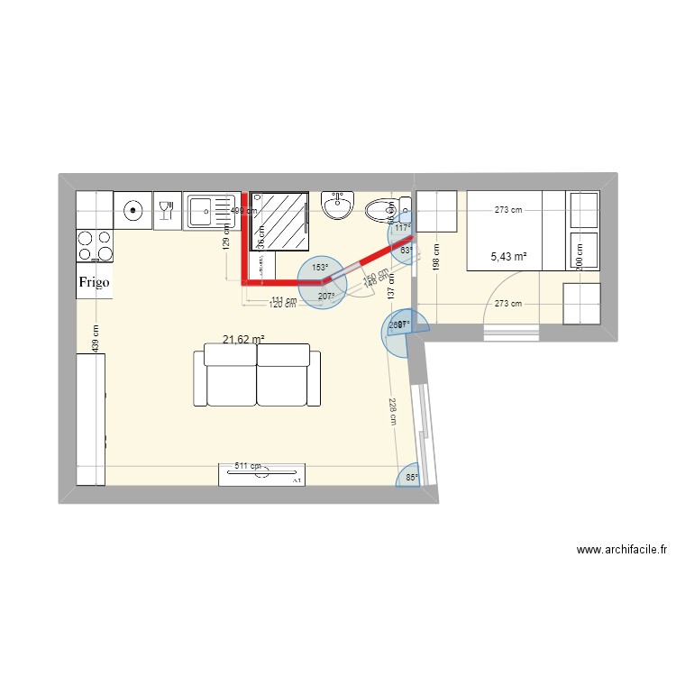 Paris 18e. Plan de 2 pièces et 27 m2