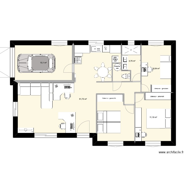 Maison Biscarrosse. Plan de 5 pièces et 89 m2