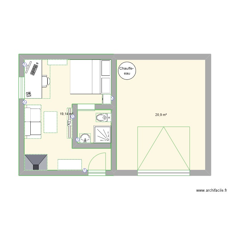 Dépendance. Plan de 2 pièces et 40 m2