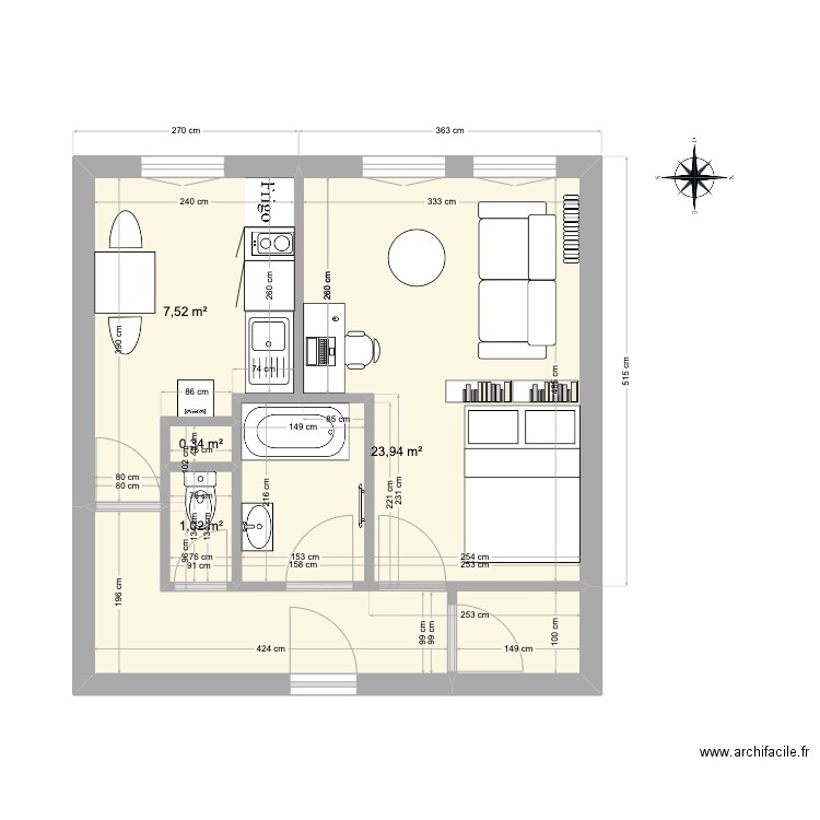 Appart essai 2. Plan de 4 pièces et 33 m2