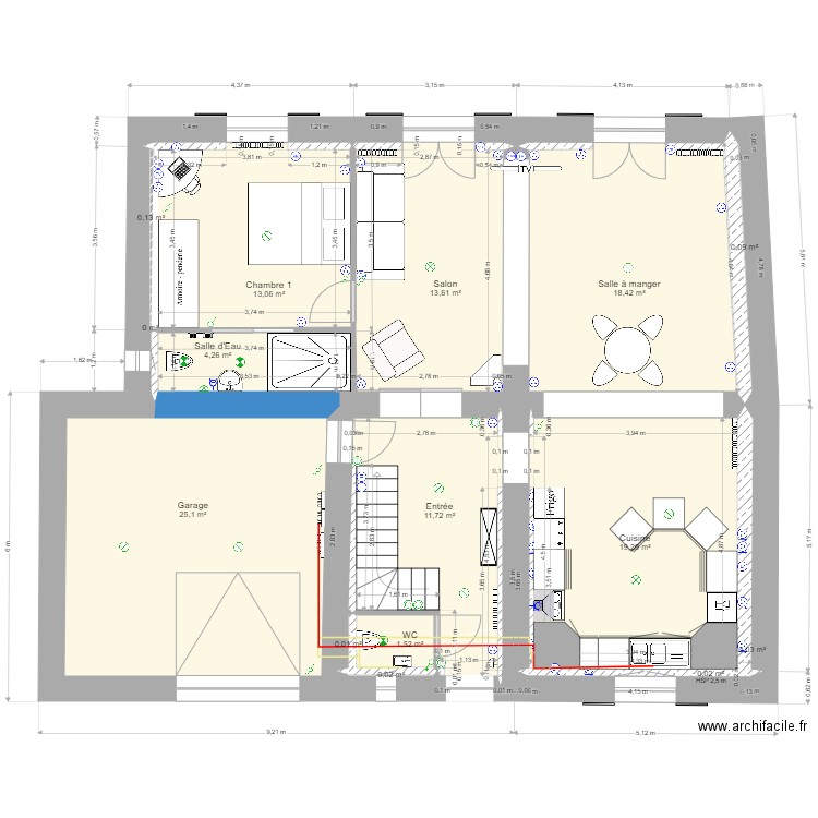 Cave Maintenant RdC. Plan de 33 pièces et 182 m2