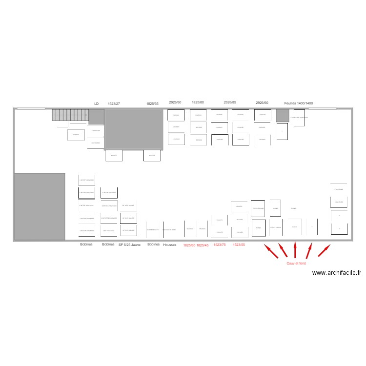 Salle des emballages optimisée. Plan de 0 pièce et 0 m2