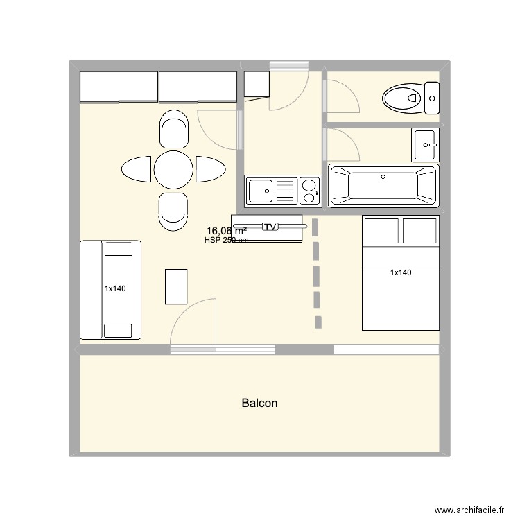 chevreuil B36. Plan de 5 pièces et 30 m2