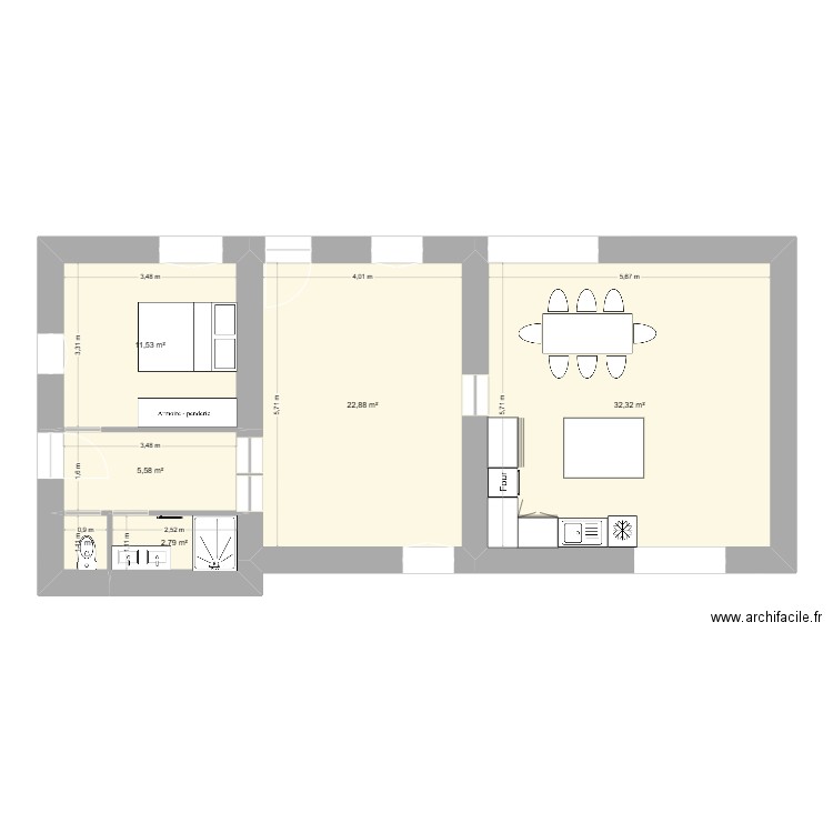 Valega2. Plan de 6 pièces et 76 m2