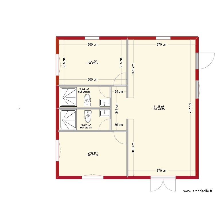 cadette new01. Plan de 5 pièces et 57 m2