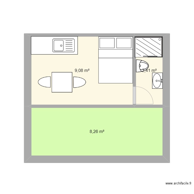 Espace glamping. Plan de 3 pièces et 20 m2