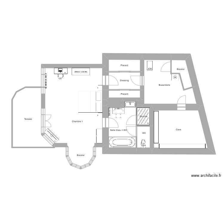 Gay Maison R-1. Plan de 14 pièces et 89 m2