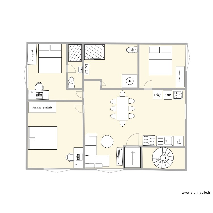 Riviere +1bis. Plan de 4 pièces et 27 m2