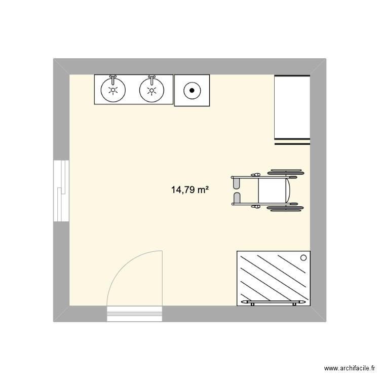 sdb. Plan de 1 pièce et 15 m2