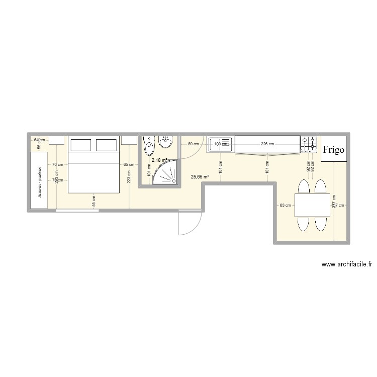 nani2. Plan de 2 pièces et 28 m2