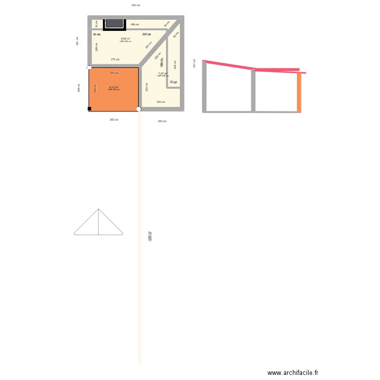 poulailler. Plan de 3 pièces et 24 m2