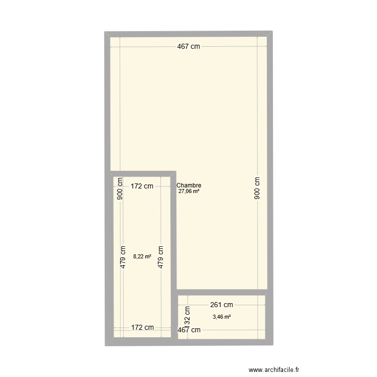 2ème maison. Plan de 3 pièces et 54 m2