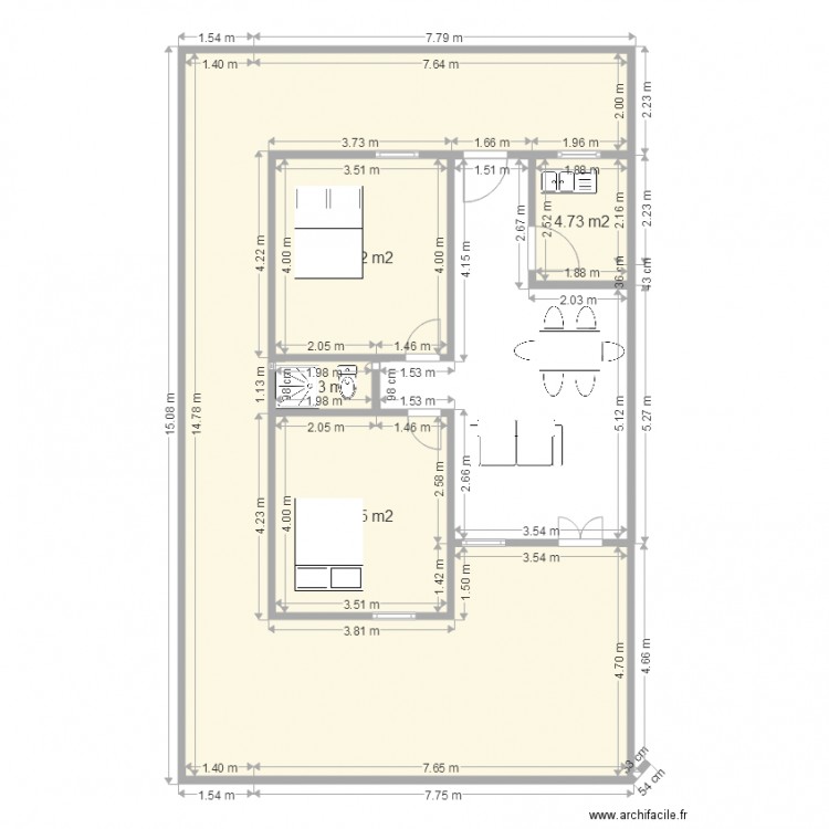 2 CHAMBRES . Plan de 0 pièce et 0 m2