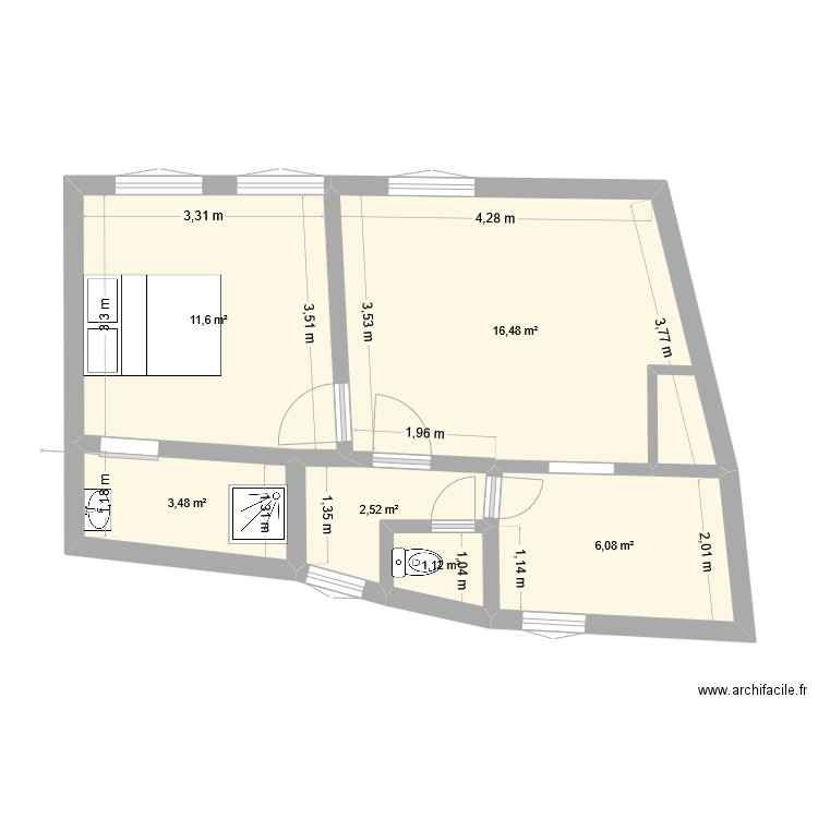 etage. Plan de 6 pièces et 41 m2