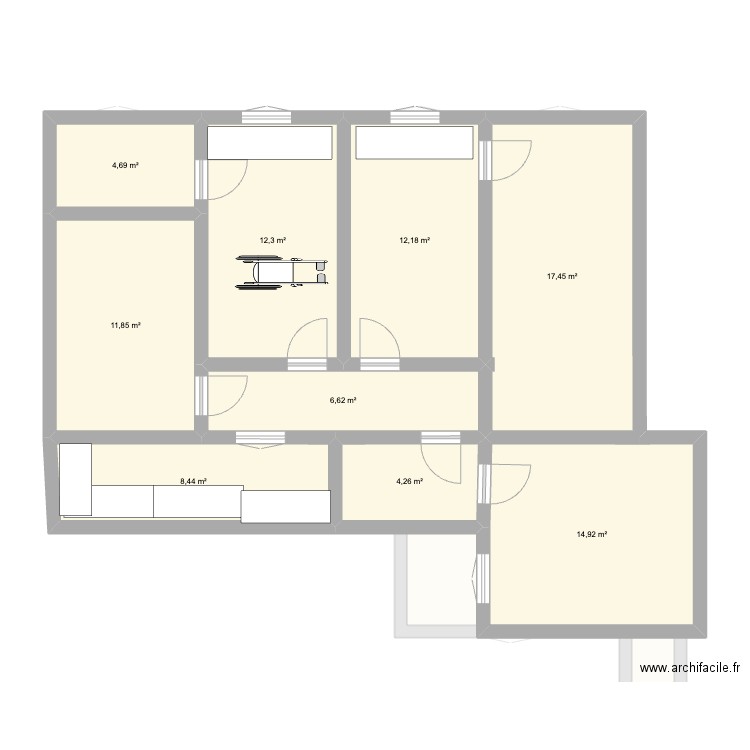 recollet cab. Plan de 16 pièces et 187 m2